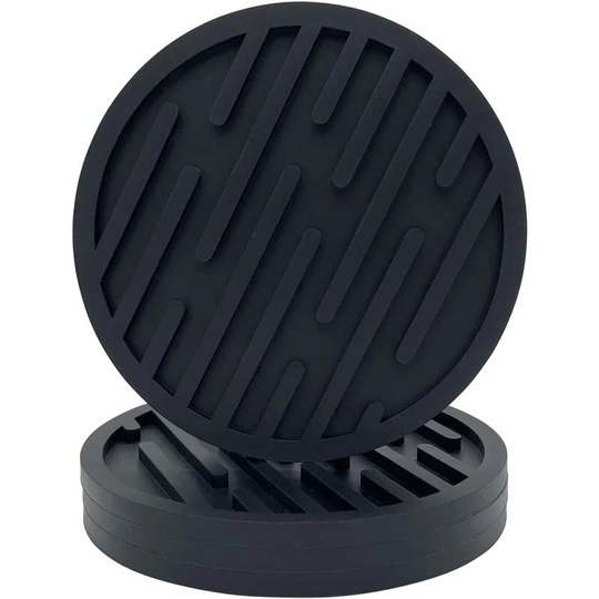Silicone Rubber Coasters, Set of 4 Black Non-Slip Round Coasters, Heat Resistant Absorbent Beer Table Mat (10x10cm)