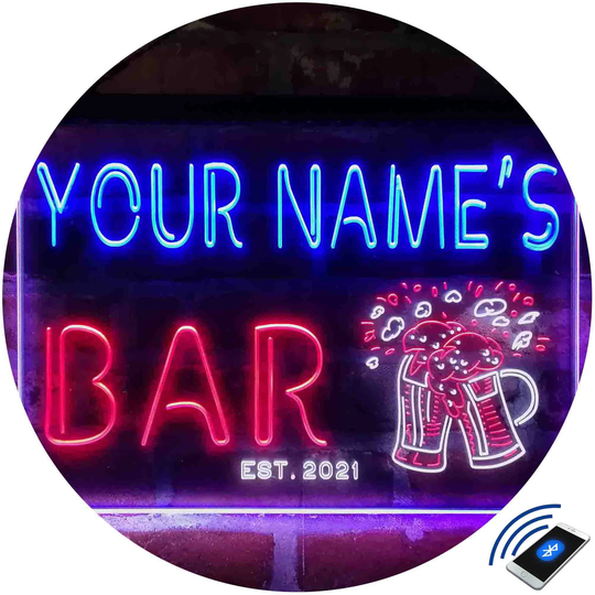 Personalized Beer Mugs Home Bar Tri-Color Led Neon Light Sign, A Unique 3D Engraved Art Decor | Customize Name Date Text Man Cave St9-W8-Tm