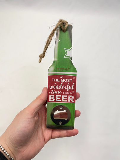 Personalised Wonderful Time For A Beer Bottle Opener Ornament