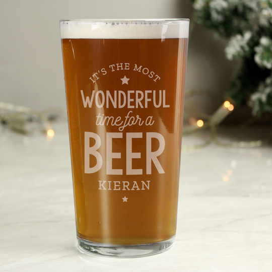 Personalised Christmas Pint Glass - Wonderful Time For A Beer