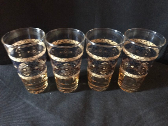 Vintage Set Of 4 Enamelled Glasses