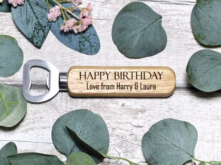 Personalised Engraved Wooden Bottle Opener | Birthday Gift For Dad Son Grandad Beer