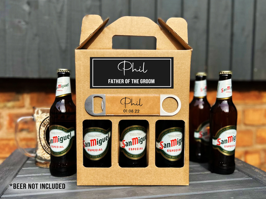 Personalised Father Of The Groom Gift Bottle Opener | Best Man Gift, Groomsman Wedding Proposal Custom Beer Caddy