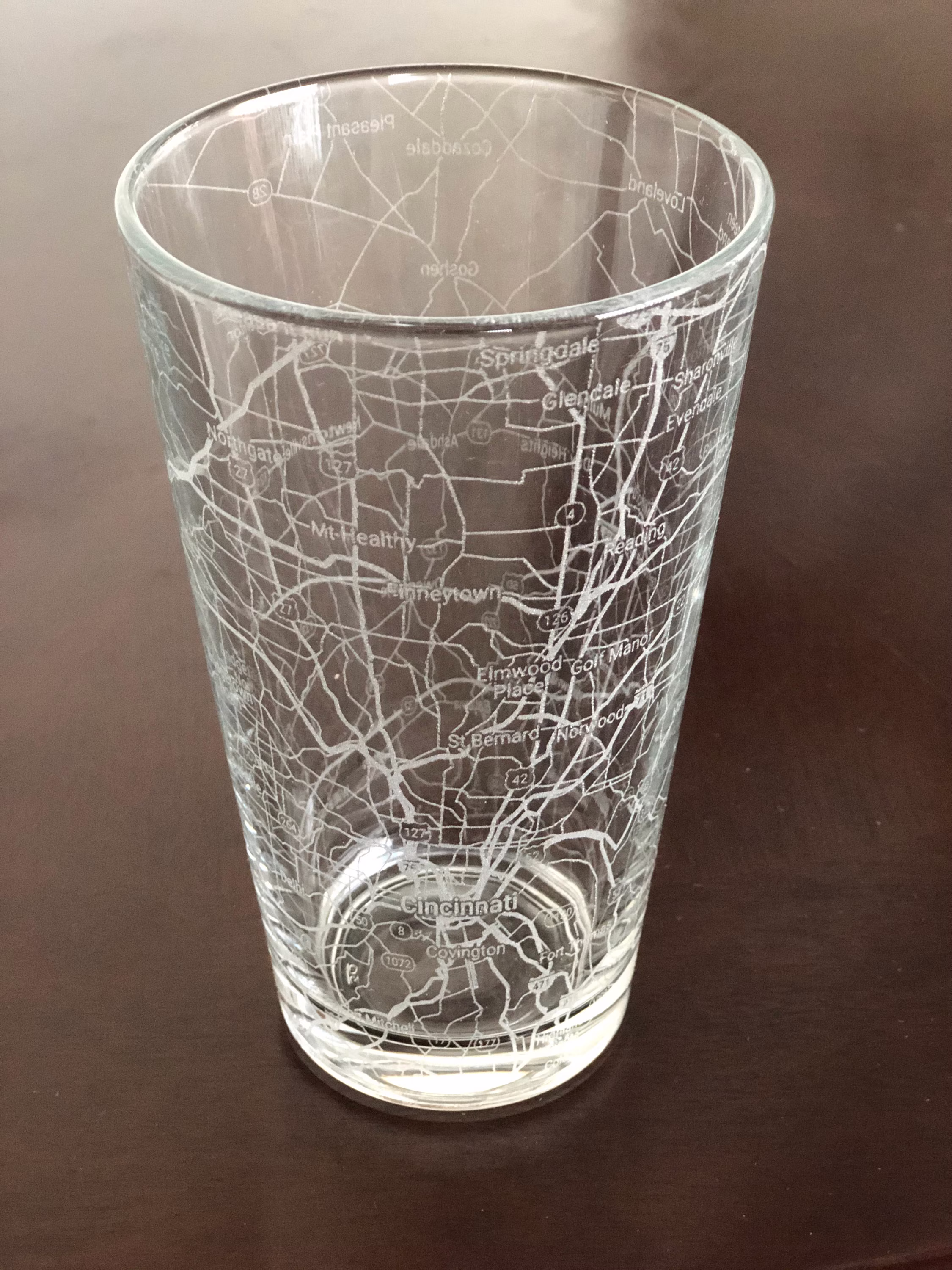 16 Oz Pint Beer Glass Urban City Map Cincinnati, Oh
