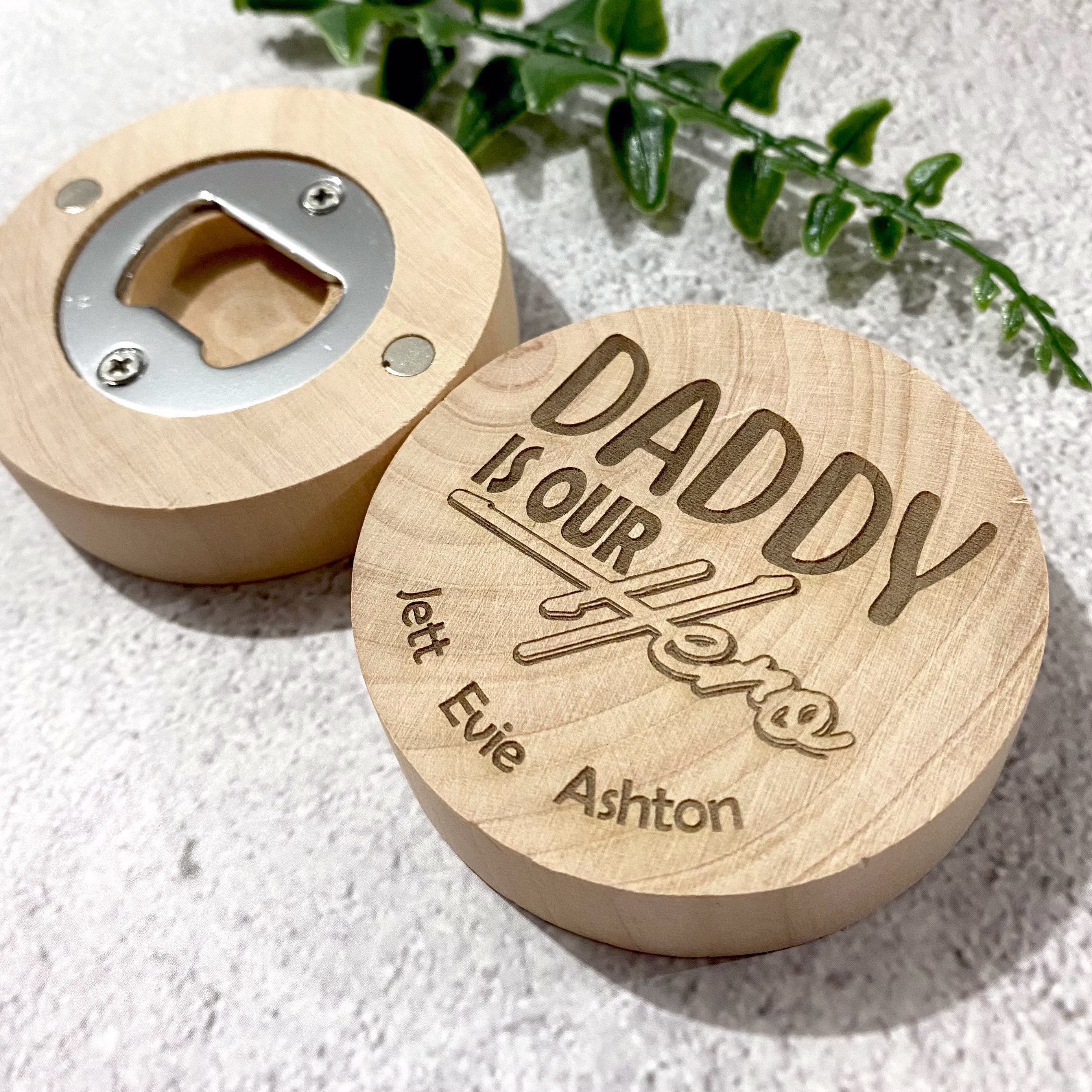 Beer Bottle Opener Magnet - Laser Engraved Wooden Personalised Dad Father's Day Gift Present