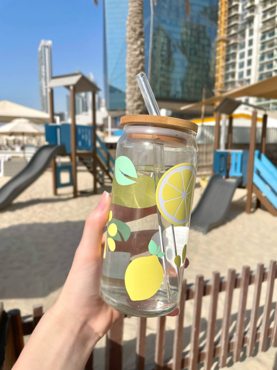 20Oz Or 16Oz Lemon Coffee Bamboo Lid Can Glass Drink | Cup Gift Personalised Includes Glass Straw Tumbler Beer Mug