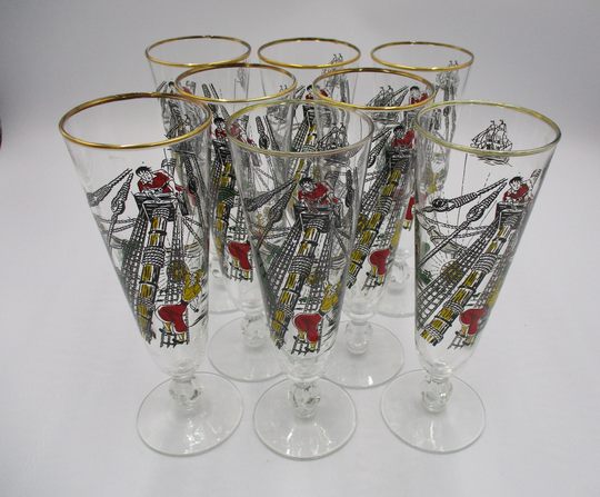 Set Of Eight Libbey Treasure Island Pirate Pilsners
