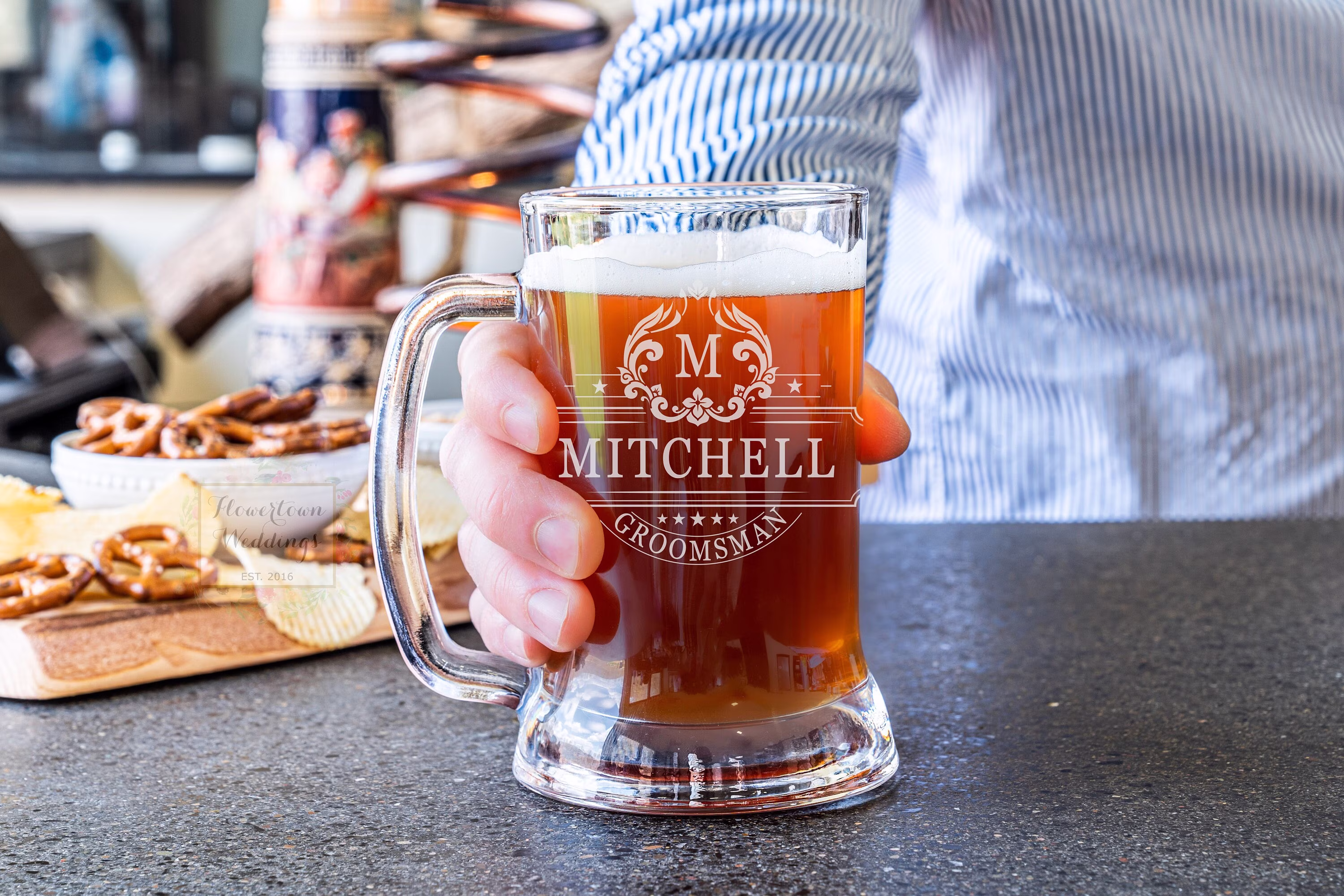 Personalized Beer Stein, Gift For Him, Groomsman Glass, Glass Mug With Handle, Best Man Gift, Father Of The Groom