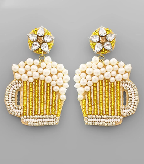 Beer Mug Earrings With Foam/Seed Bead Jewelry Gifts For Her Statement Kitschy Connoisseur