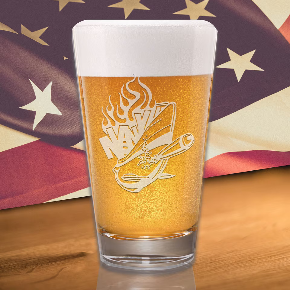 Navy Submarine Pint Glass, Military Gift Idea, Deployment Gift, Etched Glassware