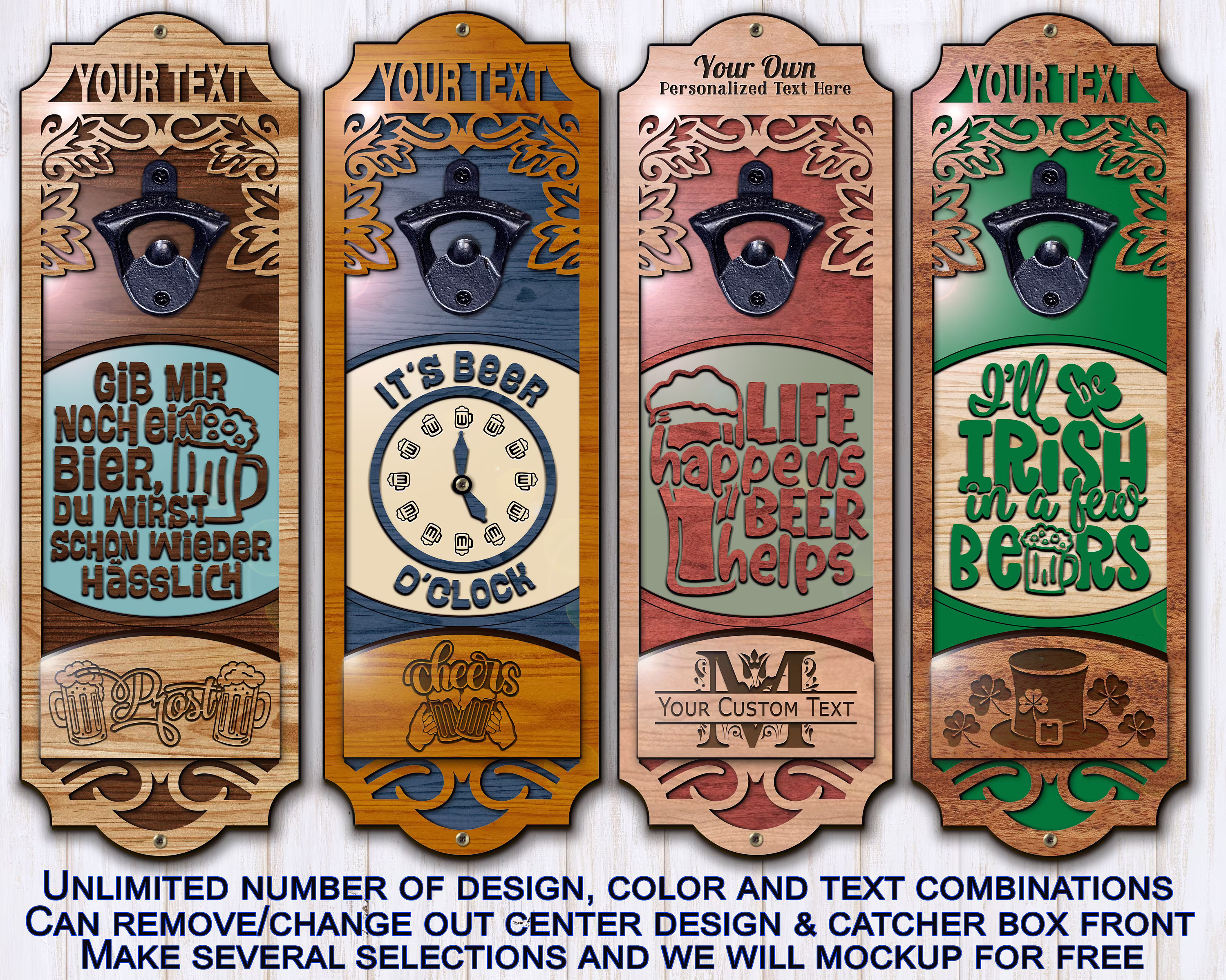 Bar Decor | 18x6 Bottle Opener Wall-Mount Customized Color-style-Text-Font
