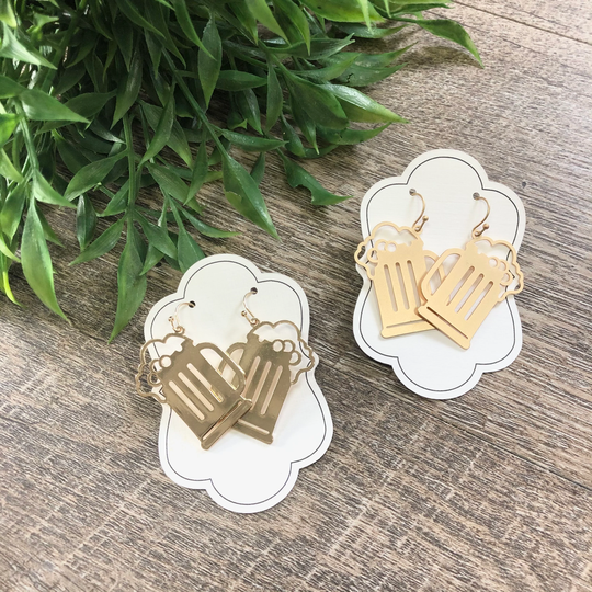 Beer Glass Mug Earrings - Gold Or Matte Cheers Lightweight Fish Hook