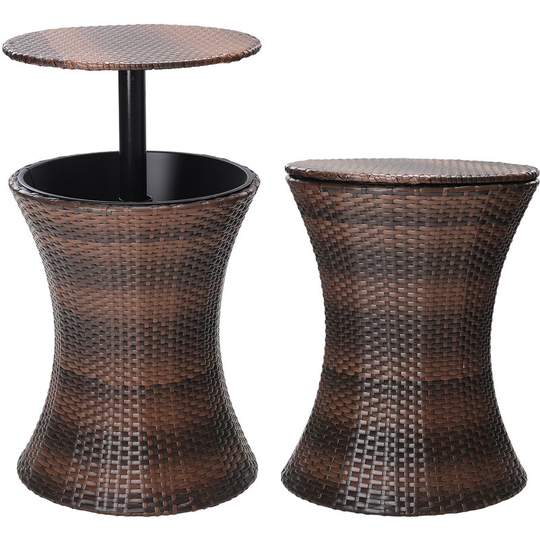 Rattan Height Adjustable Outdoor Drinks Cooler Bar Table - Livingandhome