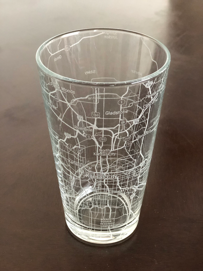 16 Oz Pint Beer Glass Urban City Map Kansas City, Mo