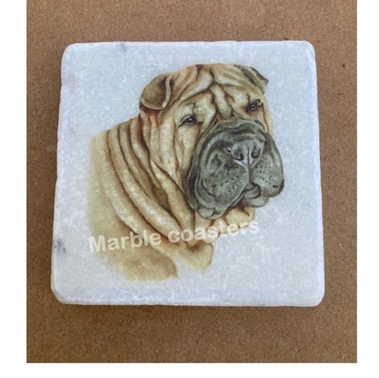 Shar Pei - Marble Coasters & Trivet | Handmade Home Gift Tea Coffee Wine Drink Mats Dog Breed Artwork Beer Mugs