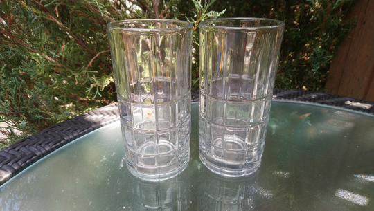 Anchor Hocking Tartan | Manchester Pattern, Clear Vertical, Horizontal Lines, Set Of Two Iced Tea Glasses, Thic, Heavy Base Barware Glasses