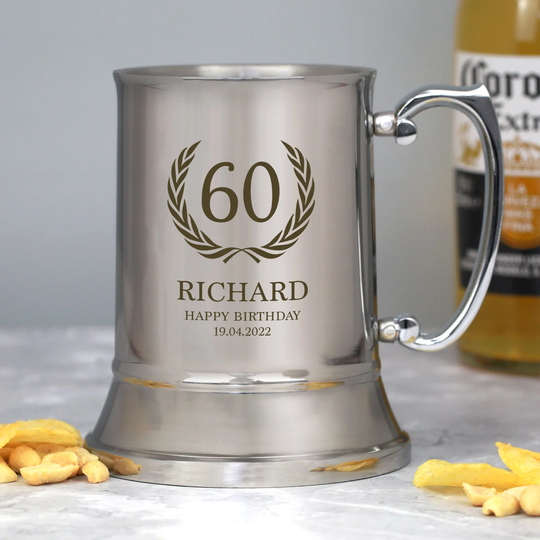 Personalised Birthday Silver Chrome Stainless Steel Tankards Gifts Ideas For 18Th 21St 30Th 40Th 50Th Mens Dad Him Uncle Son Brother Age