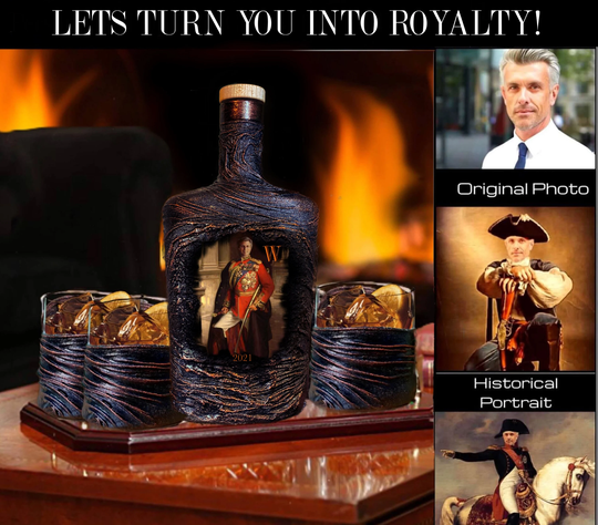 Personalized Whiskey Decanter Set With Gift Box-Custom Historical Portrait-Rock Glasses+Coasters+Gift Box-Bar Dad Gift-Unique 3Dlava Design