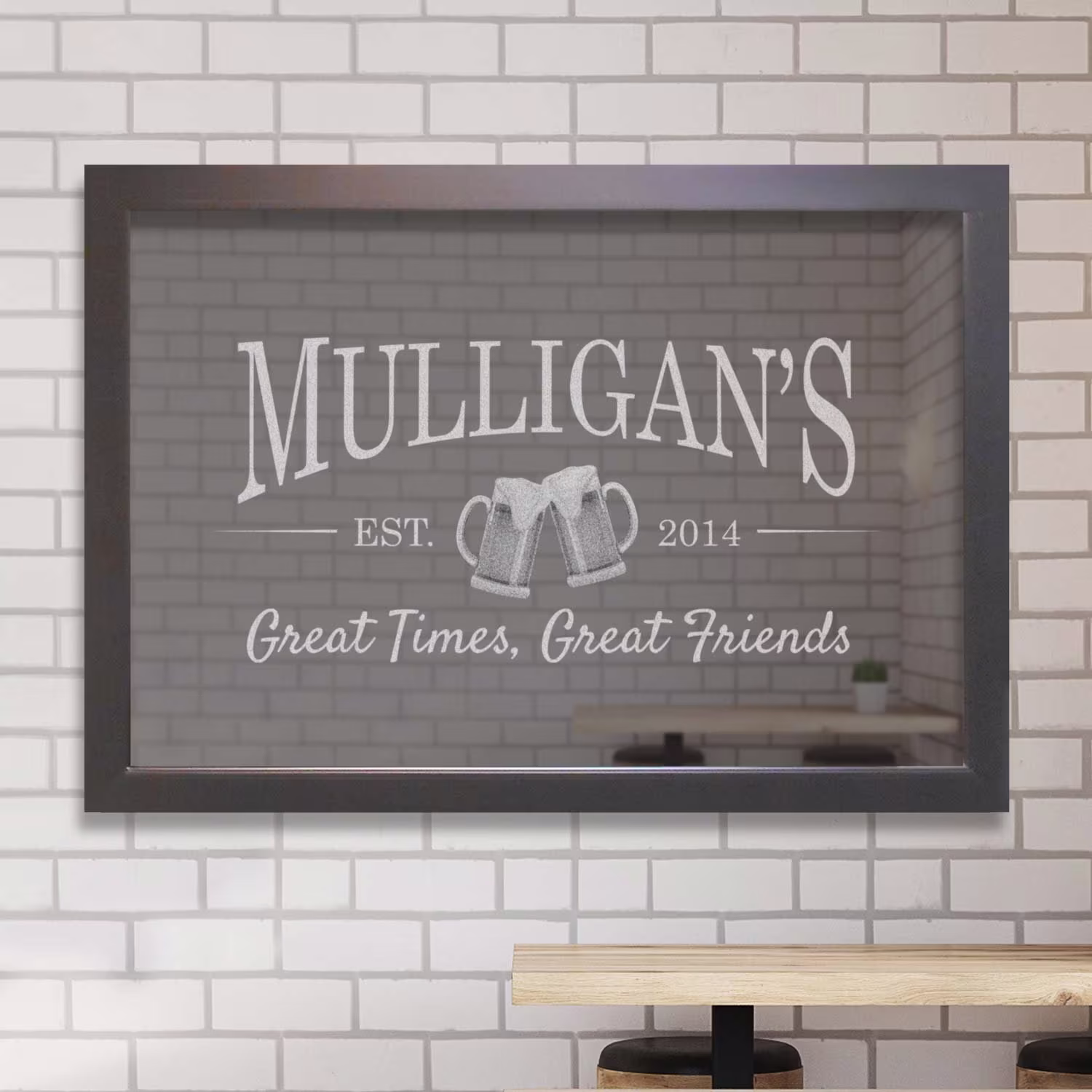 Engraved Personalized Bar Mirror | Beer Mugs By Lifetime Creations Large Custom Mirror, Basement Home 27"x39" Or 21"x27
