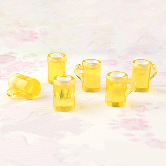 6 Miniature Cup Yellow Beer Mug Charms, Craft Supplies C101