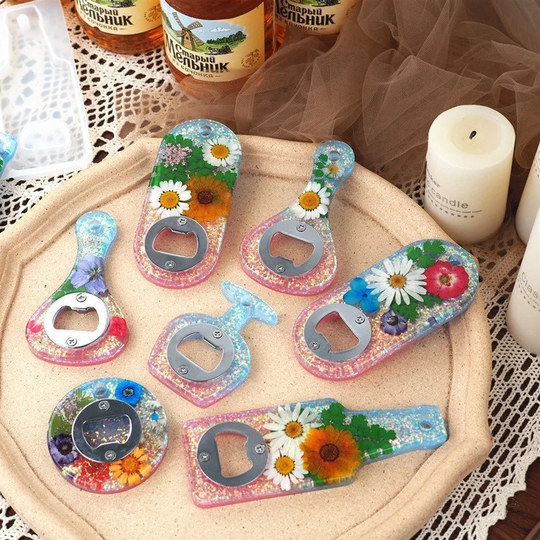 Diy Crystal Epoxy Resin Mold Beer Spanner Bottle Opener, Dry Flower Mirror Silicone For