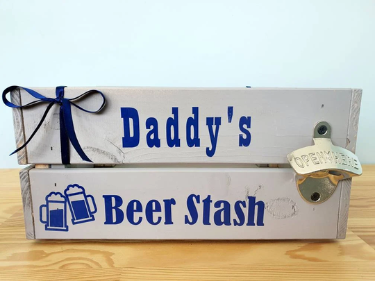 Personalised Fathers Day Beer Crate - Daddy's Beer Box Dads Father's Gift, Wooden Gifts For Him