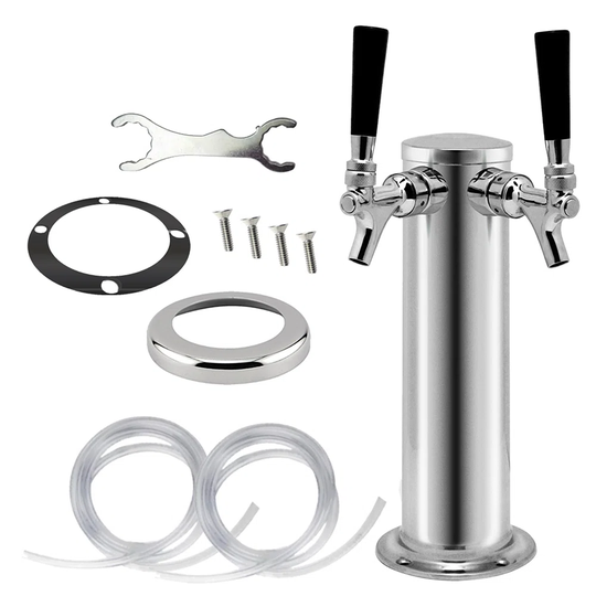 Ido Double Tap Stainless Steel Faucet Draft Beer Tower Bar Home Brew For Kegerator