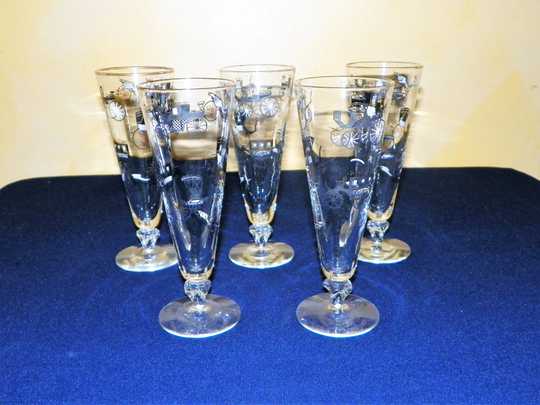 Stagecoach Beer Glasses By Libbey, Black & Gold Stagecoaches Wagons, Set Of 5 10 Oz