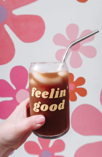 Iced Coffee 16Oz Glass, Glass Cup, Beer Can Glass, Feelin' Good