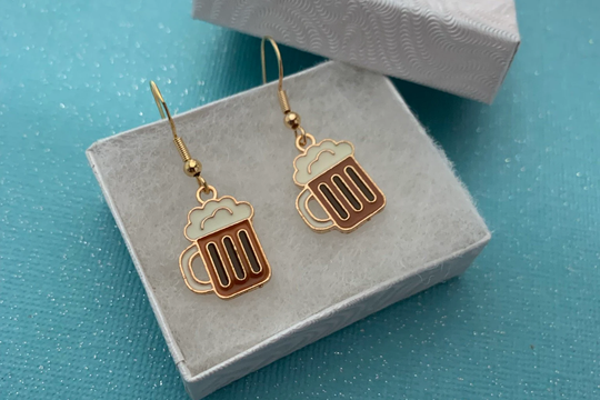 Oktoberfest Beer Mug || Gold Plated Hypoallergenic Fish Hook Earrings