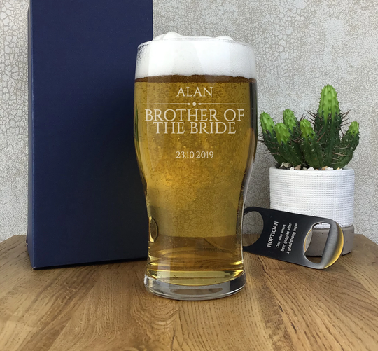 Personalised Engraved Brother Of The Bride Pint Beer Glass Wedding Gift Idea, Boxed - Pg-Wed3