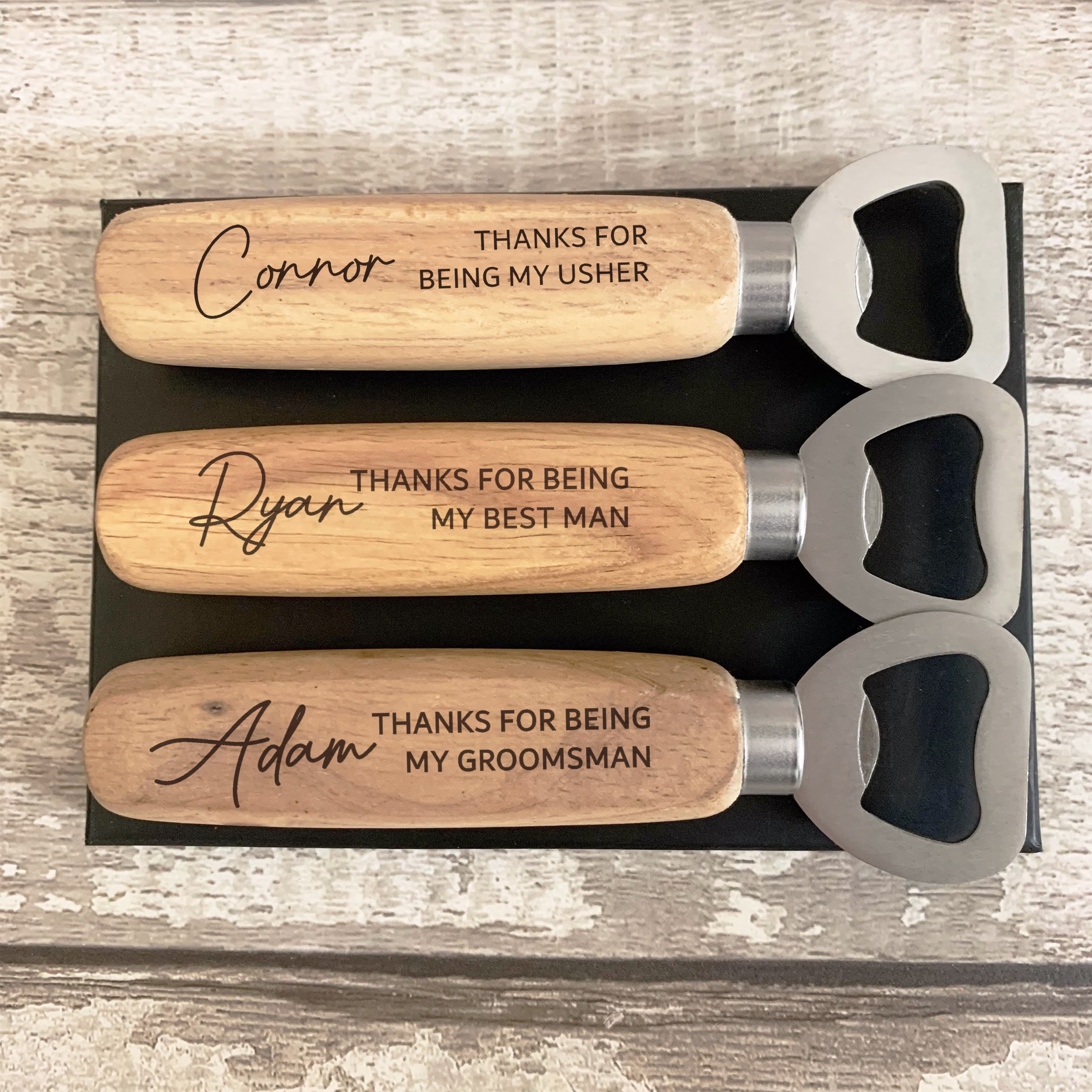 Personalised Wooden Bottle Opener Gift, Engraved Wedding Gift For Groom Party, Best Man, Usher, Groomsman Thank You Personalized