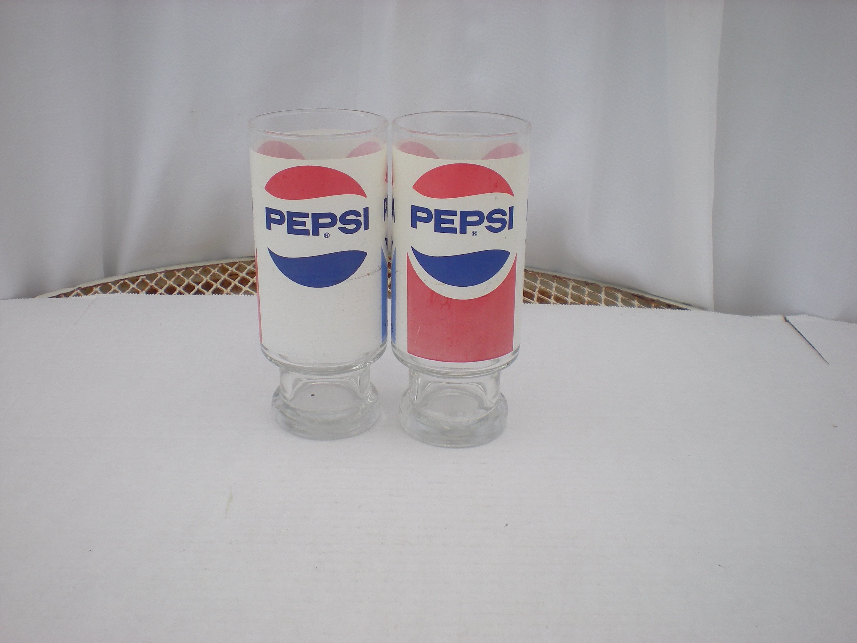 Vintage 1970's Pepsi Cola Soda Tumbler Drinking Glass Cup Pair