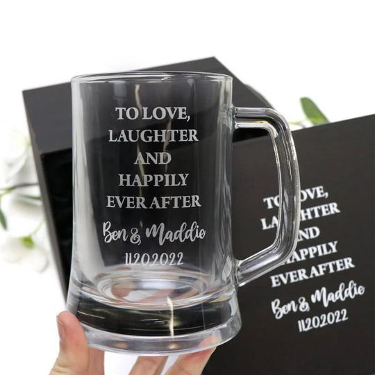 Personalised Engraved 500Ml Glass Beer Mug Wedding Groomsman Favour With Printed Gift Box Option
