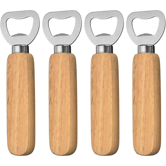 4 Pieces Bottle Openers with Wooden Handle Personalized Beer Bottle Opener for Home Kitchen Bar Gift