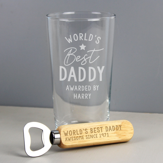 Personalised Worlds Best Pint Glass & Bottle Opener - Gift For Him | Grandad Friends Birthday Beer