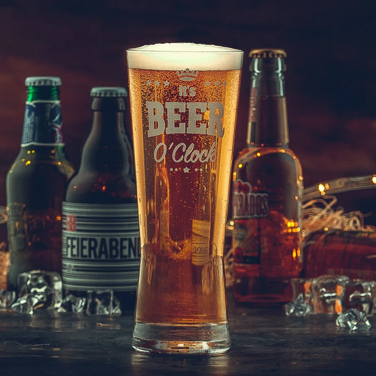 It's Beer O'clock Glass - Fun Pint Gift Set For Lovers Men, Fathers Day & Christmas