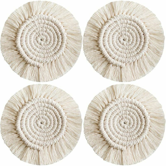 Braided Cotton Coaster Coaster Coffee Beer Mug Mat with Tassels Boho Table Decoration for Bar Restaurant