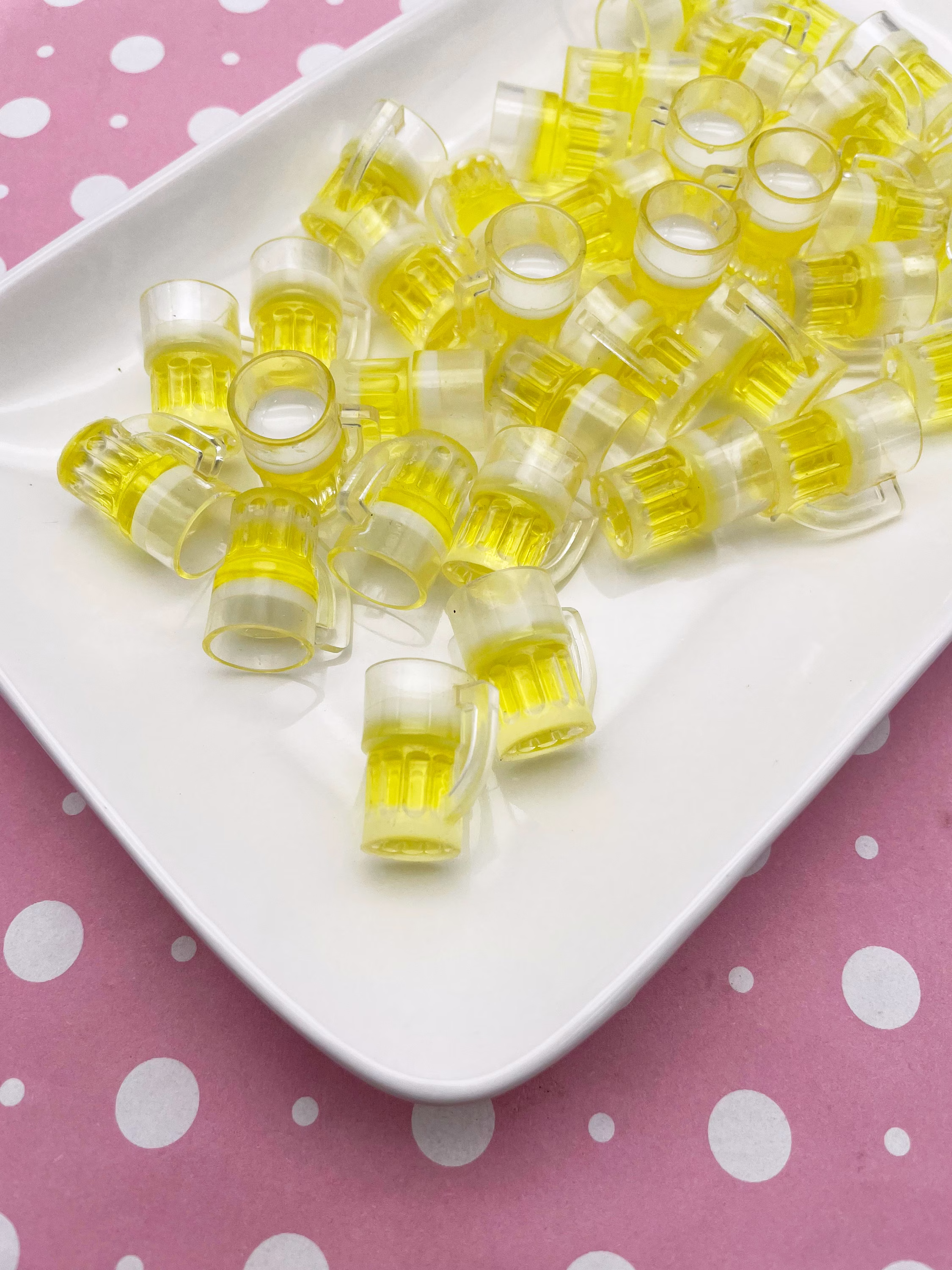3 Yellow Beer Mug Cabochons, Miniature Cups For Dollhouses & Crafts, #858