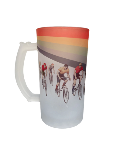 Cameron Vintage Cycling Beer Stein | Cyclist Glass Bike Gift Ale Freezer Handled