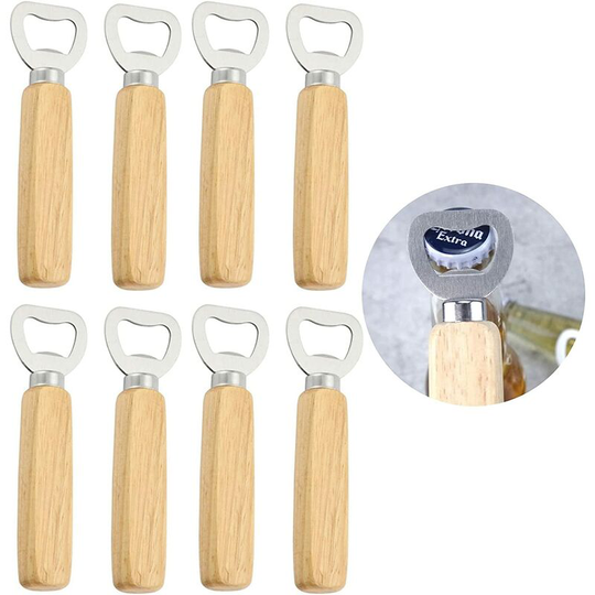 8 Pieces Wooden Handle Stainless Steel Beer Bottle Opener Wooden Handle Beer Bottle Opener Beer Bottle Opener with Wooden Handle, for Home, Kitchen,