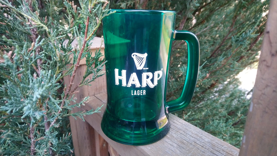 Harp Lager An Irish By Guinness, Brewed in Ireland, Green Beer Glass Mug, Stein, Collectible Barware Glass, Glassware, Deco