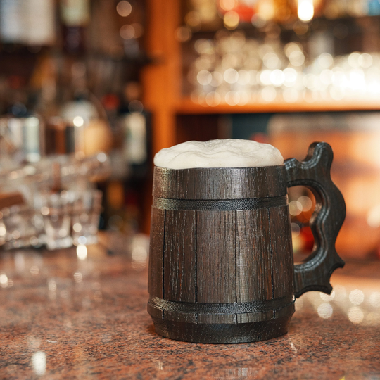 Premium Handmade Wooden Beer Stein - Oak Wood Pint Tankard Mug Gift For Craft Enthusiasts Unique Conversation Starter
