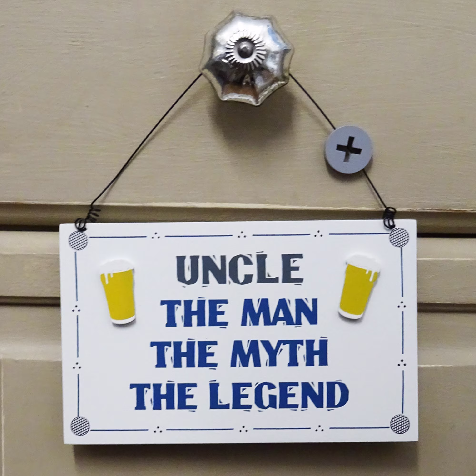 Uncle Plaque The Man Myth Legend Sign Gift Wooden 3D Beer Glasses Cream 79570