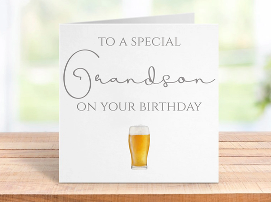 Personalised Birthday Card With Beer Glass For A Special Grandson