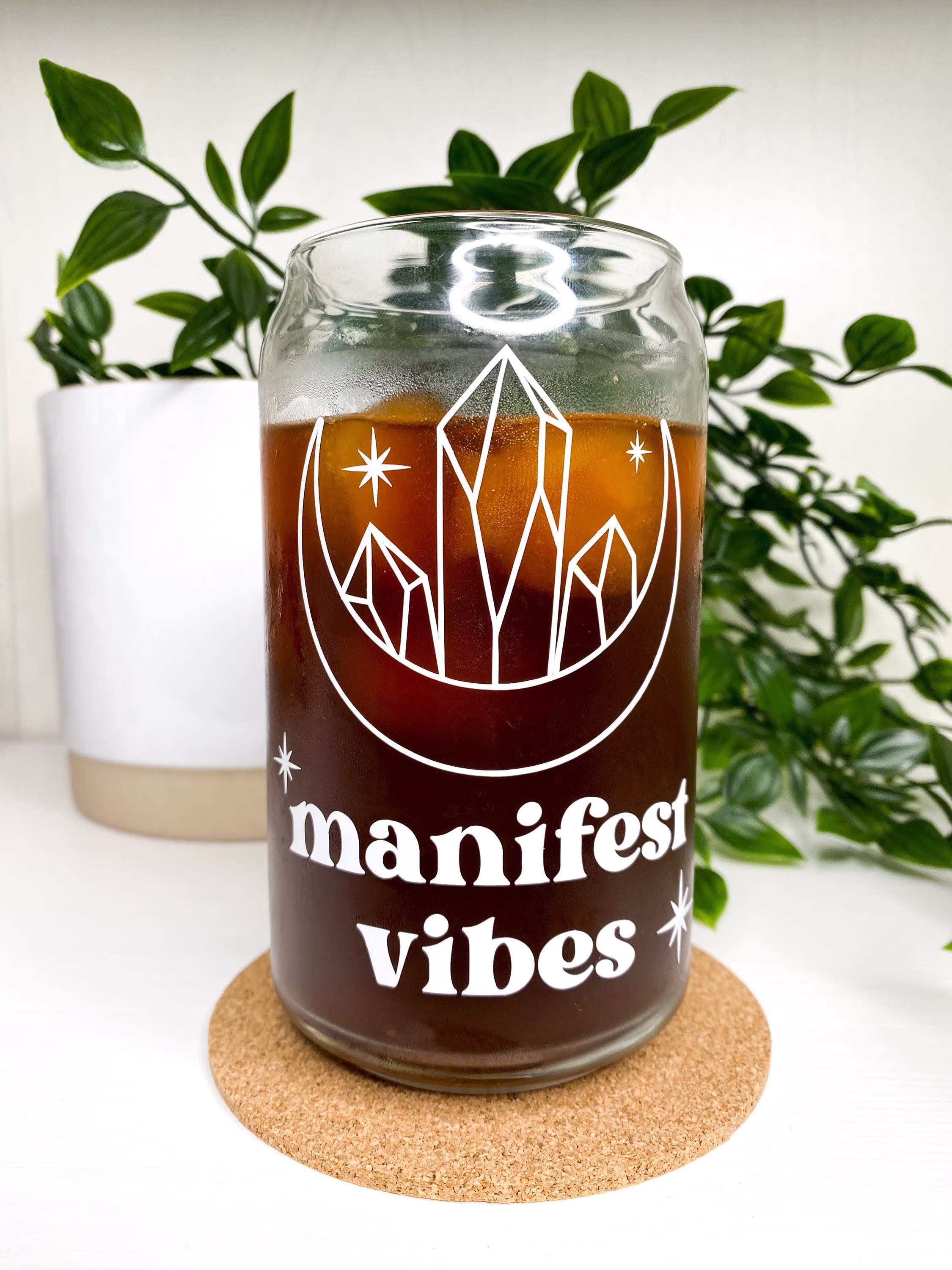Crystal Manifest Vibes Beer Glass Mug, Personalized Coffee Cup, Soda Can, Iced Glass, Trendy Manifest, Vibes, Crys