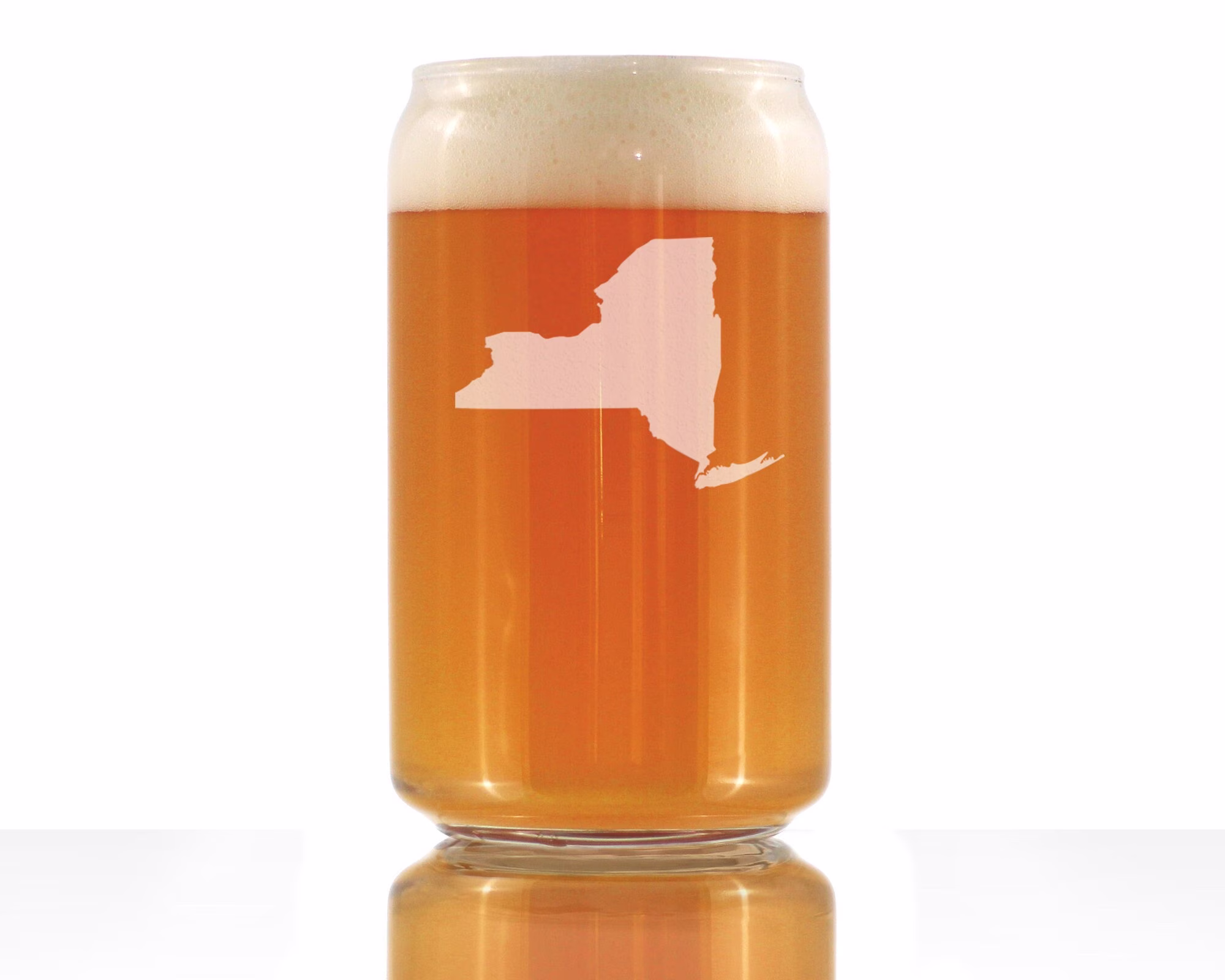 New York State Outline Beer Can Pint Glass, Etched Gifts For Yorkers - 16 Oz