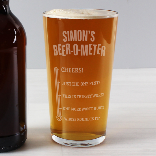 Personalised Beer-O-Meter Pint Glass |Engraved Beer