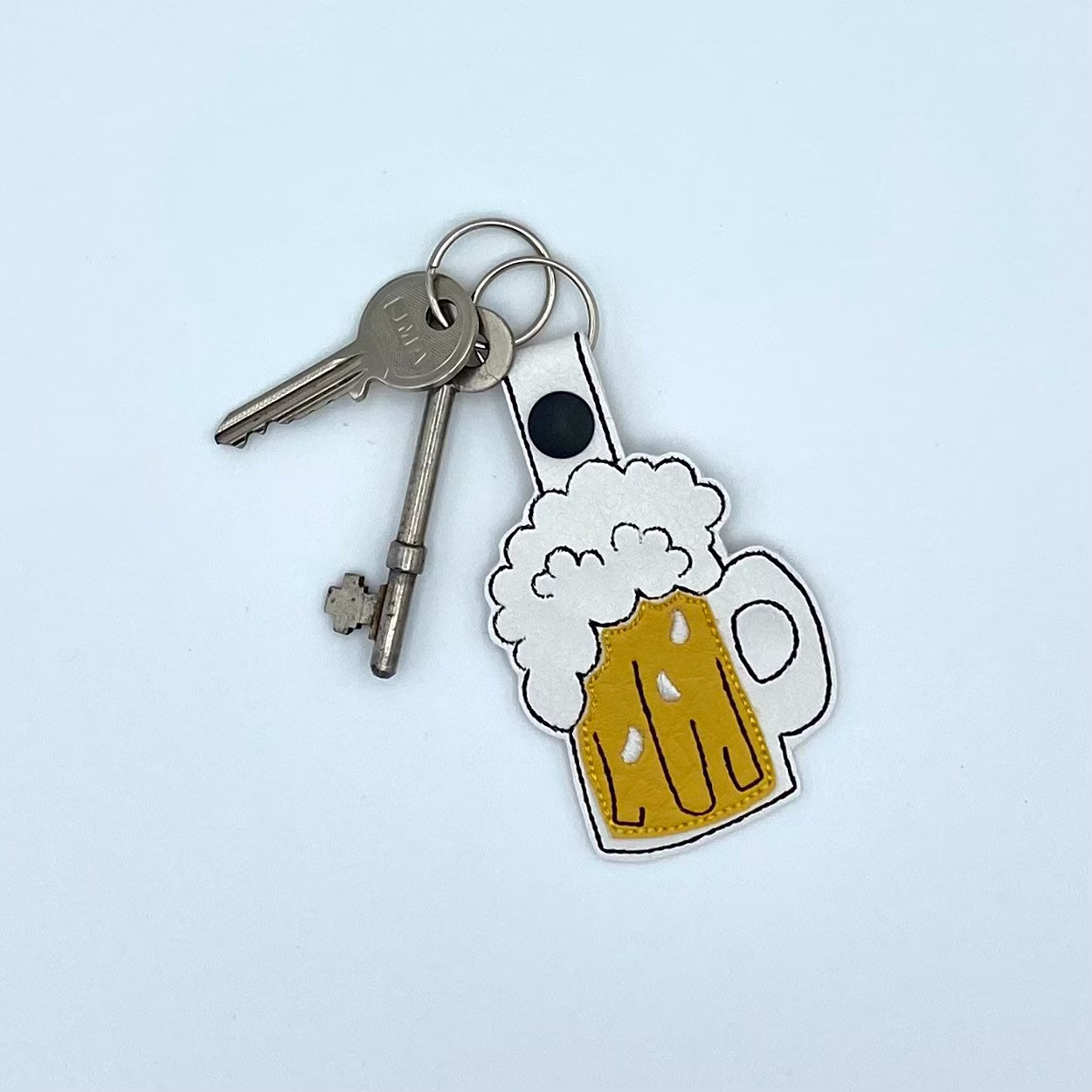Beer Glass Key Fob, Embroidered Faux Leather