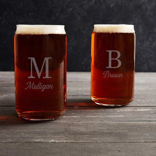 Engraved Personalized Monogrammed Beer Can Glass By Lifetime Creations Groomsmen Gifts, Shaped Cup With Initial & Name, Ships Fast